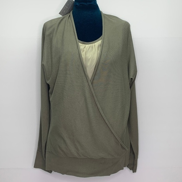 Anne Klein Sweater Large Layered Silk Green Pullover NWT - Picture 3 of 8